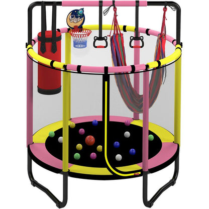 55'' Kids' Safety Trampoline: Includes Basketball Hoop, Swing & Enclosure Net