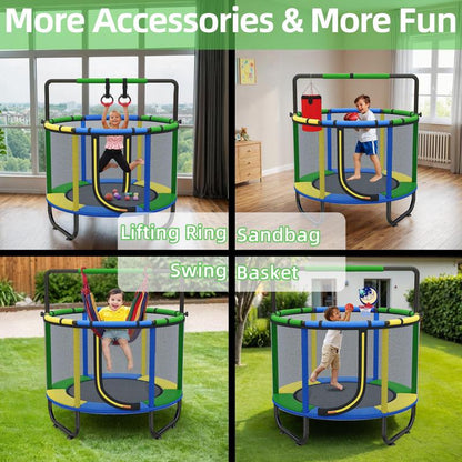 55'' Kids' Safety Trampoline: Includes Basketball Hoop, Swing & Enclosure Net