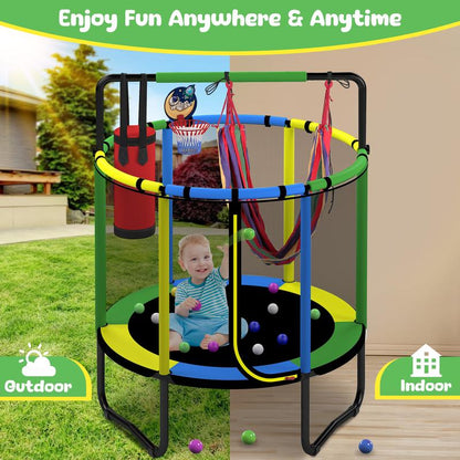 55'' Kids' Safety Trampoline: Includes Basketball Hoop, Swing & Enclosure Net