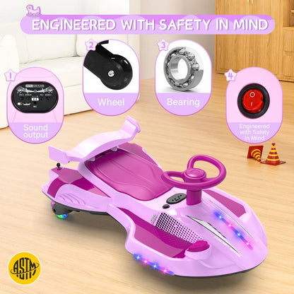 12V Electric Wiggle Ride-On with Flash Wheels & Music
