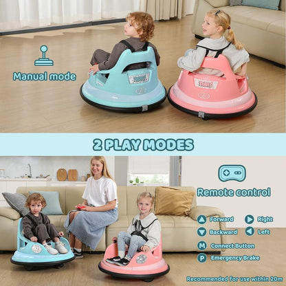 360° Spin Electric Bumper Car for Kids (Parent Remote & LED)