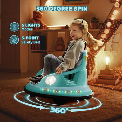 360° Spin Electric Bumper Car for Kids (Parent Remote & LED)