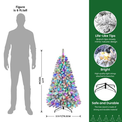 Pre-lit snow-flocked RGB Christmas tree