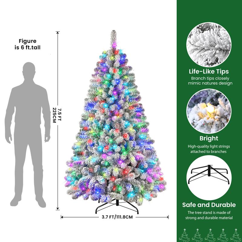 Pre-lit snow-flocked RGB Christmas tree