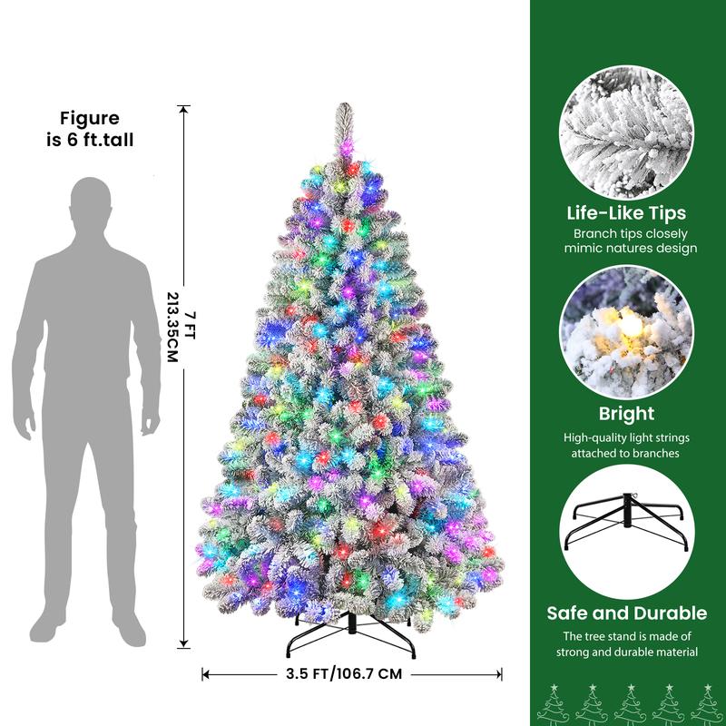 Pre-lit snow-flocked RGB Christmas tree