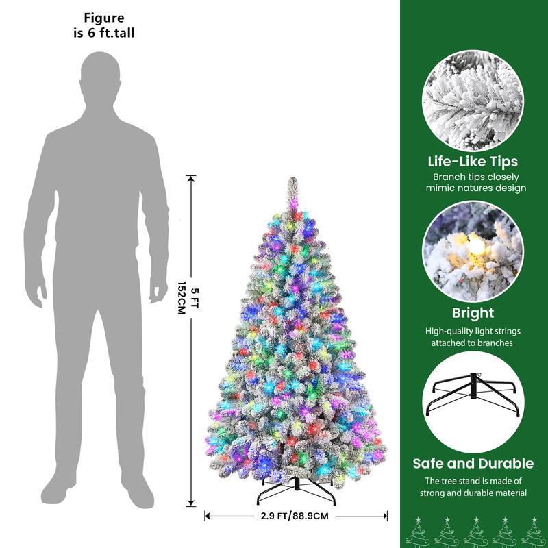 Pre-lit snow-flocked RGB Christmas tree