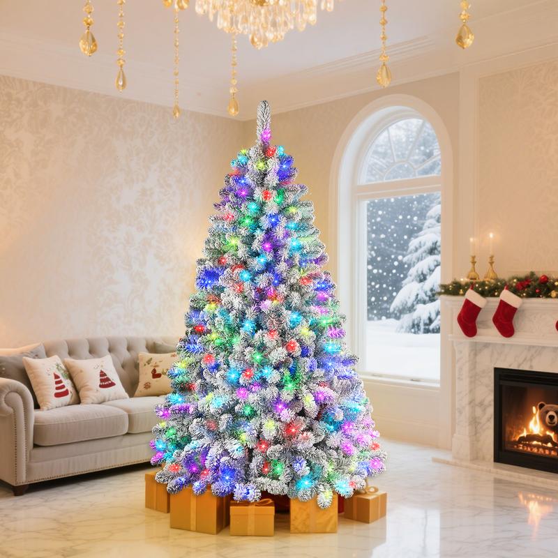 Pre-lit snow-flocked RGB Christmas tree