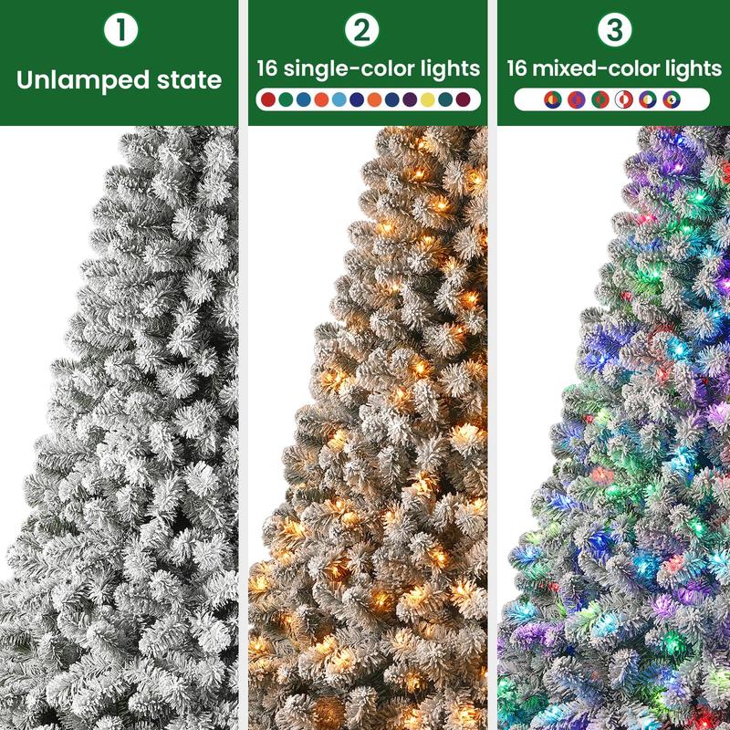 Pre-lit snow-flocked RGB Christmas tree