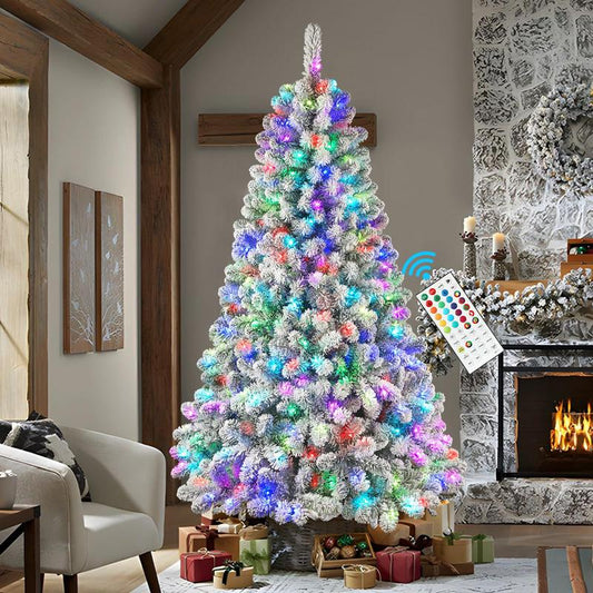 Pre-lit snow-flocked RGB Christmas tree